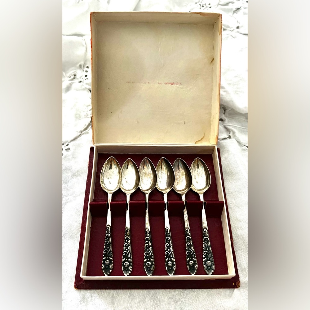 Antique Yogya Indonesian Sterling Silver Demitasse Spoons Set of Six (6) 800 MD